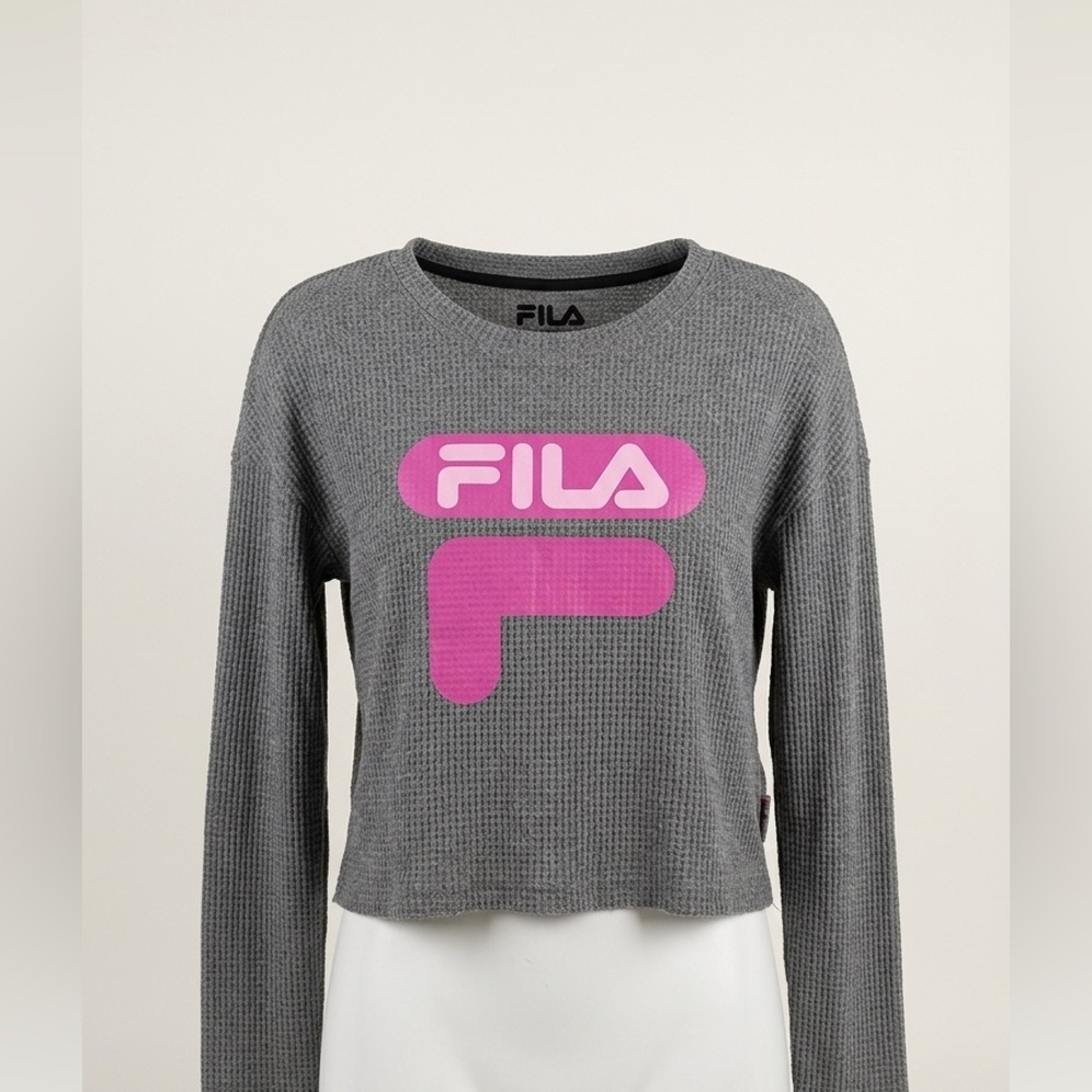 Fila Gray Waffle Knit Long Sleeve Crop Top Sleepwear Pyjama Shirt Women’s Small - Picture 1 of 10